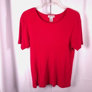 Talbots Red Ribbed Short Sleeve Crewneck Top Women's Medium